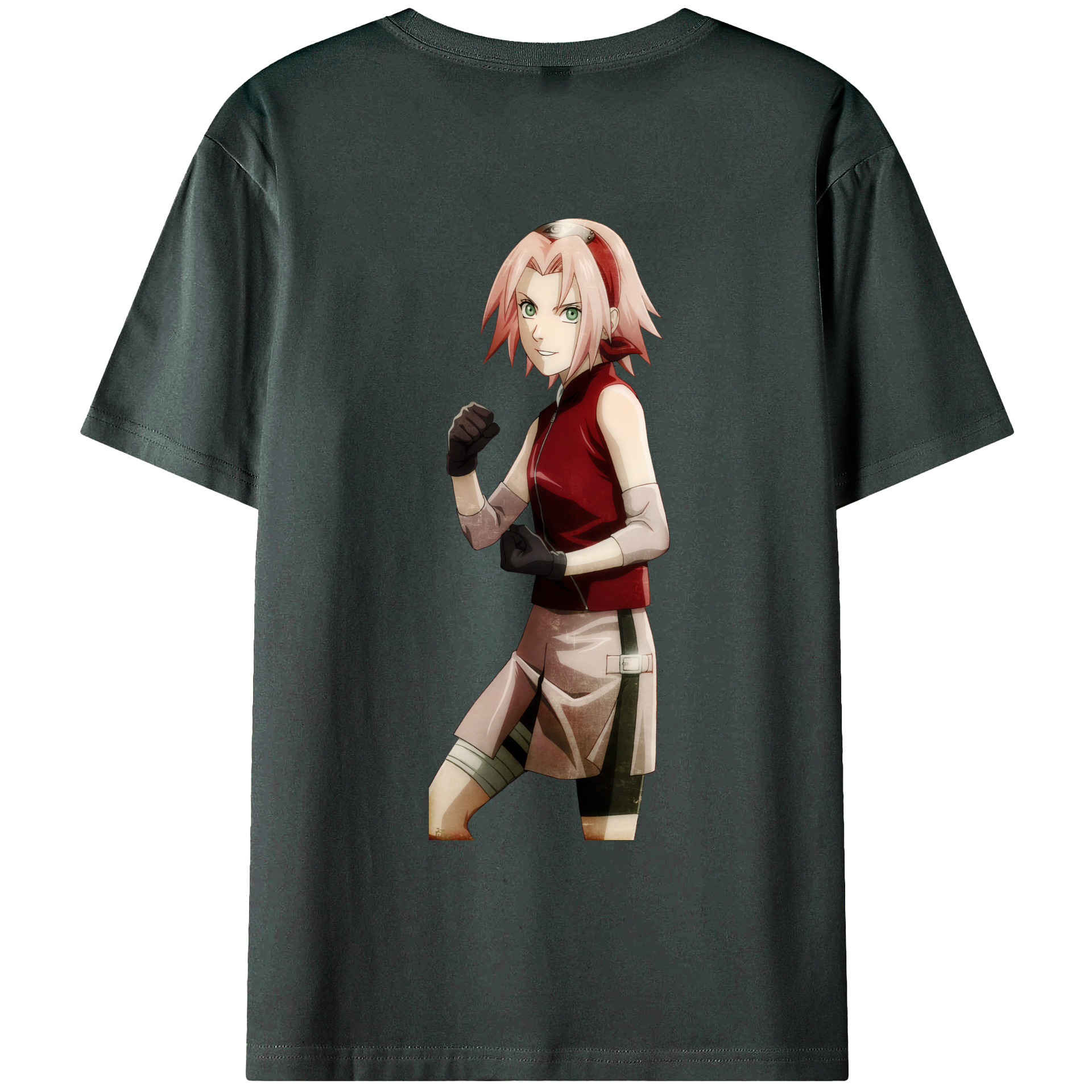 （画像用） NARUTO -ナルト- 春野サクラ Haruno Sakura 綿100％ メンズ半袖Tシャツ（バックプリント） 通気性